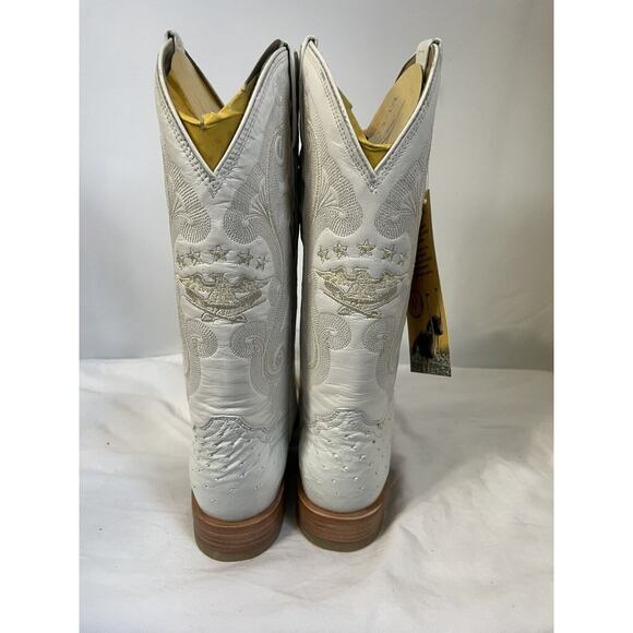 J TOE RODEO COWBOY BOOTS Men’s Sz 7.5 Leather Ostrich Bone White El General - Picture 2 of 4